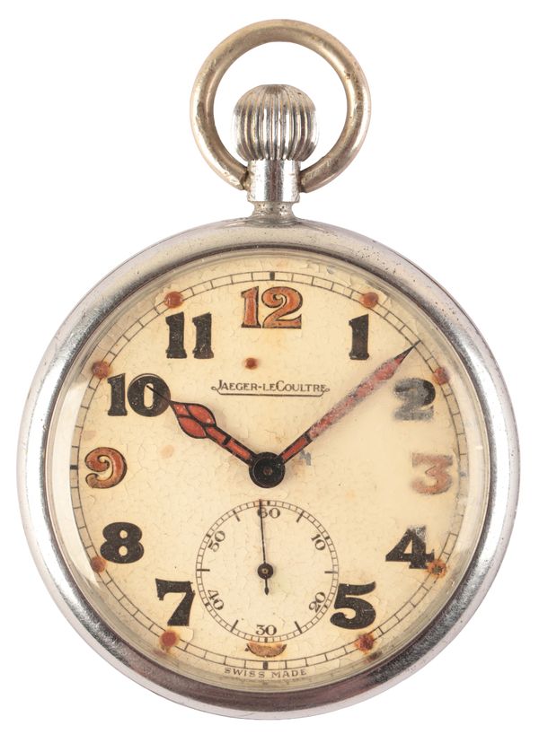 JAEGER-LECOULTRE: A GENTLEMAN'S NICKLE PLATED MILITARY POCKET WATCH