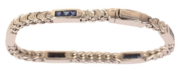 AN 18CT WHITE GOLD, DIAMOND AND SAPPHIRE BRACELET