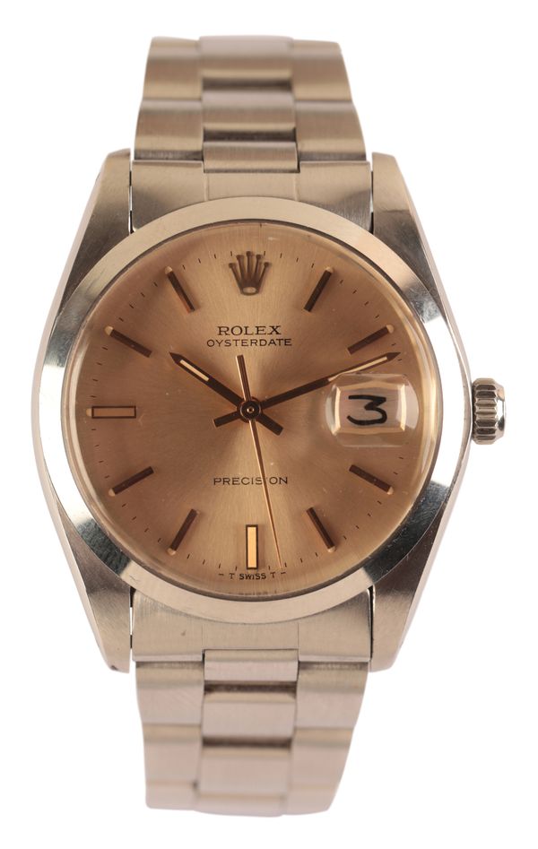 ROLEX OYSTER DATE PRECISION: A GENTLEMAN'S STAINLESS STEEL BRACELET WATCH