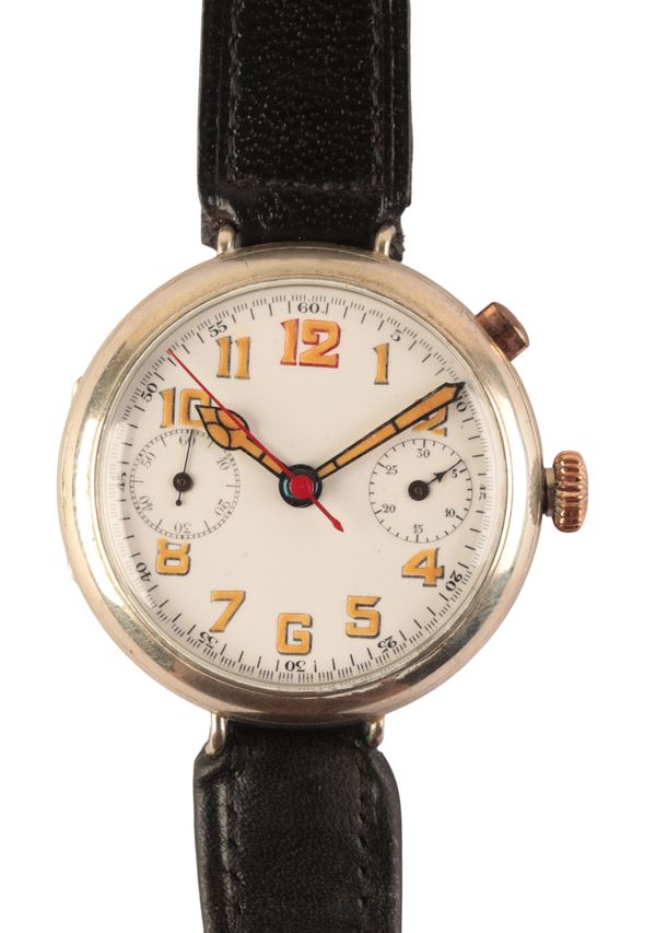 A GENTLEMAN'S NICKEL PLATED CHRONOGRAPH  WRISTWATCH