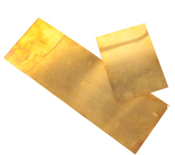 TWO SHEETS OF UNMARKED DENTAL CASTING GOLD COLOURED METAL