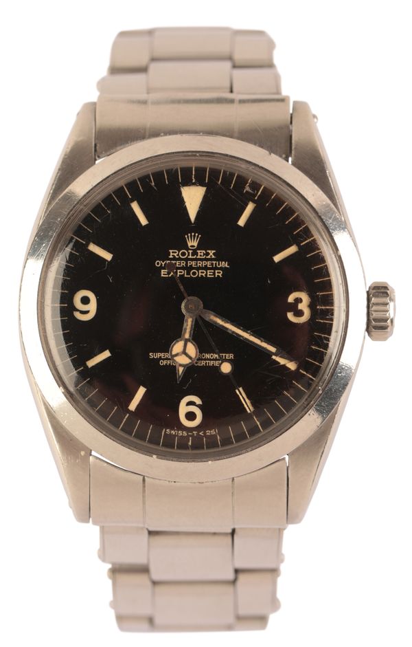 ROLEX EXPLORER: A GENTLEMAN'S STAINLESS STEEL BRACELET WATCH