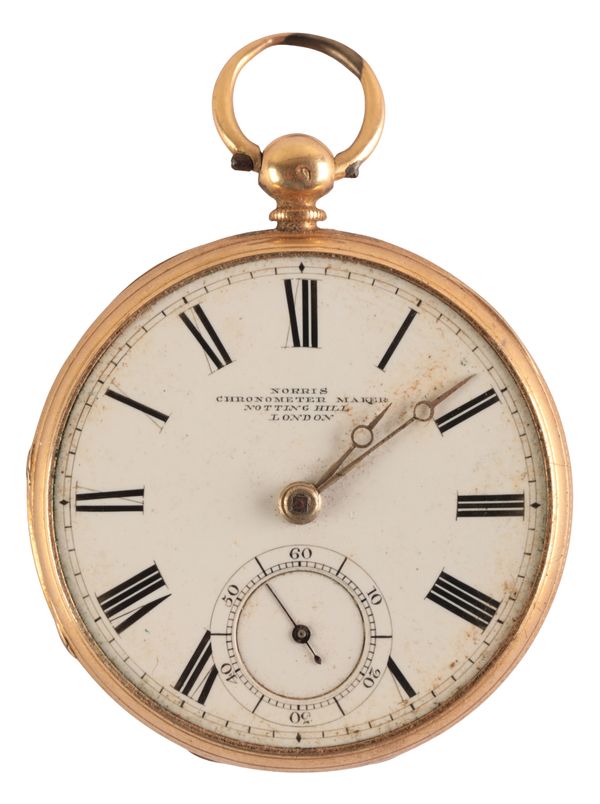 NORRIS OF LONDON: AN 18CT GOLD OPEN FACE POCKET WATCH