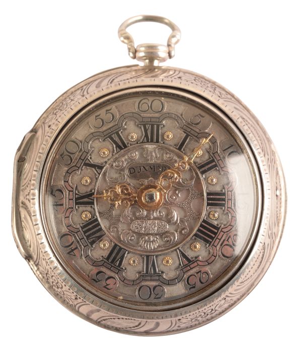 THOMAS DUMORE OF LONDON: A GENTLEMAN'S SILVER REPOUSSE PAIR CASE POCKET WATCH