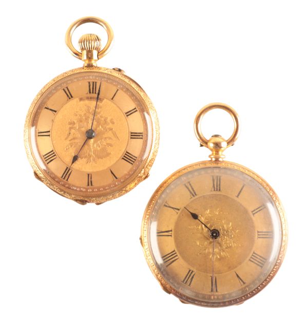 TWO 19TH CENTURY SWISS LADY'S 14K GOLD POCKET WATCHES