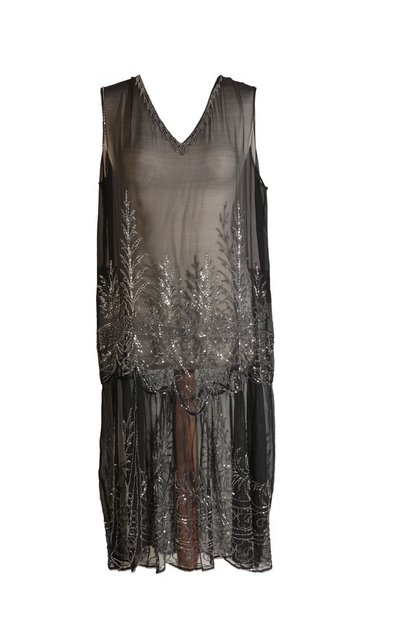 A BLACK BEADED FLAPPER DRESS