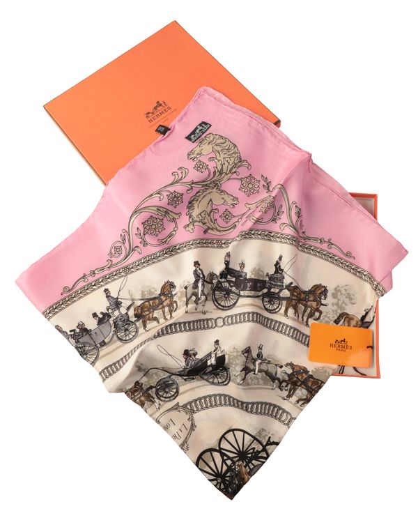 HERMES: A PINK AND WHITE SILK SCARF