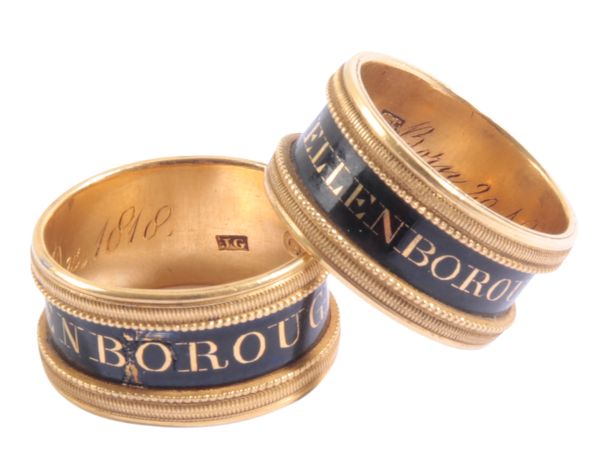 A PAIR OF MOURNING BANDS DEDICATED TO LORD ELLENBOROUGH