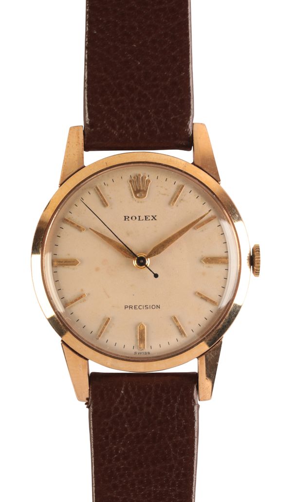 ROLEX PRECISION: A GENTLEMAN'S 9CT GOLD WRISTWATCH