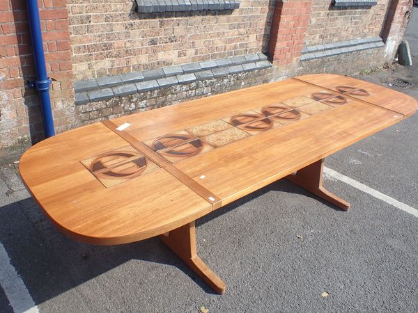 A MID-CENTURY MODERN DANISH DINING TABLE, INSET WITH TILES, 'A M MADE IN DENMARK'