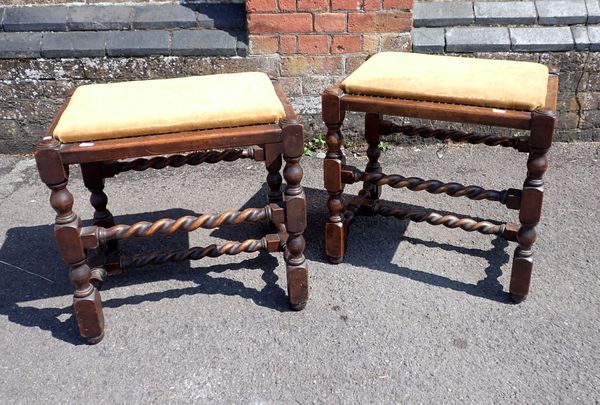 A PAIR OF 1920S CAROLEAN STYLE STOOLS