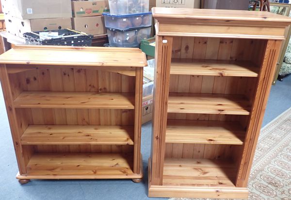 TWO PINE OPEN BOOKCASES