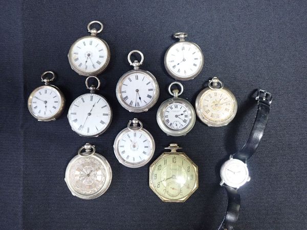 A COLLECTION OF SILVER AND WHITE METAL POCKET WATCHES