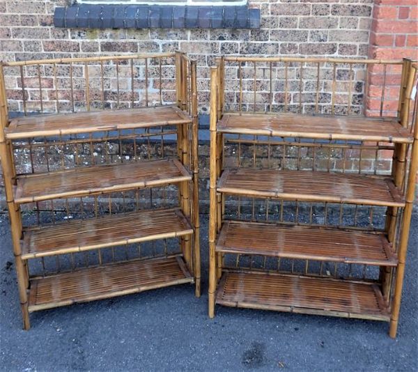 A PAIR OF OLD BAMBOO FOLDING SHELVES