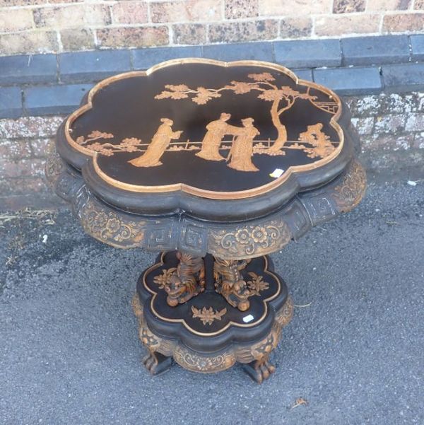 A CHINESE CARVED HARDWOOD OCCASIONAL TABLE