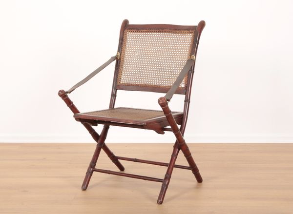 A STAINED WOOD CAMPAIGN CHAIR