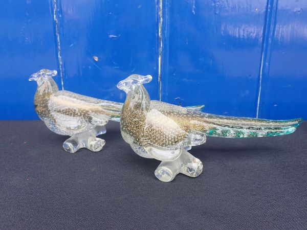 A PAIR OF MURANO GLASS PHEASANTS