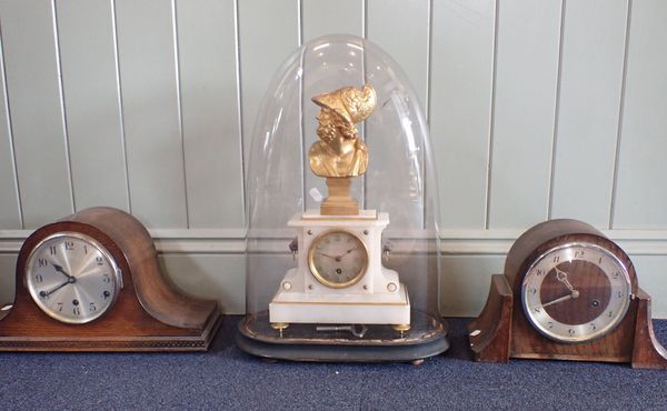 A 19TH CENTURY ALABASTER TIMEPIECE WITH GILT BUST SURMOUNT