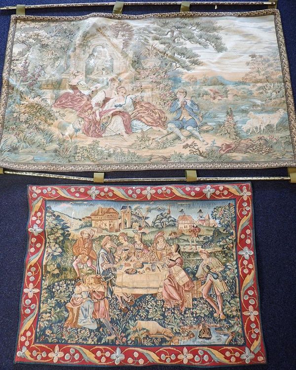 TWO REPRODUCTION TAPESTRY PANELS