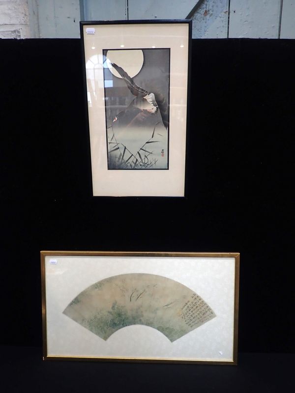 JAPANESE WOODBLOCK PRINT, GOOSE IN MOONLIGHT