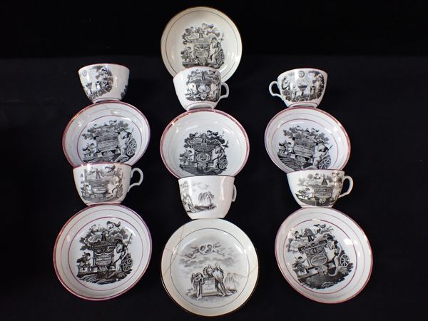 SIX CUPS AND SAUCERS 'TO THE MEMORY OF PRINCESS CHARLOTTE'