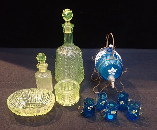 AN EARLY 20TH CENTURY CONTINENTAL BLUE GLASS LIQUEUR SET