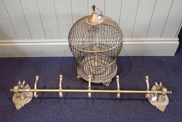 A VICTORIAN STYLE BRASS BIRD CAGE