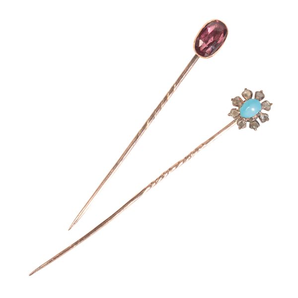 TWO ANTIQUE GEM-SET STICK PINS