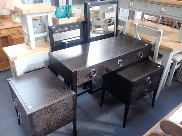 A SUITE OF MODERN BLACK FINISH BEDROOM FURNITURE
