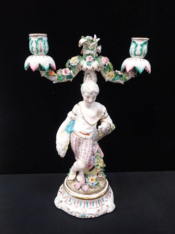 A MEISSEN STYLE FIGURAL CANDELABRA