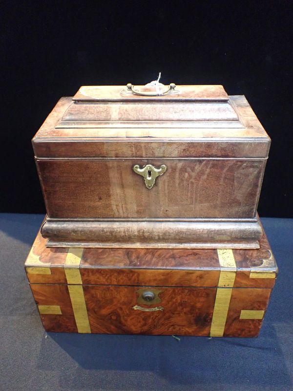 A BRASS BOUND AND WELL FITTED WALNUT WRITING SLOPE