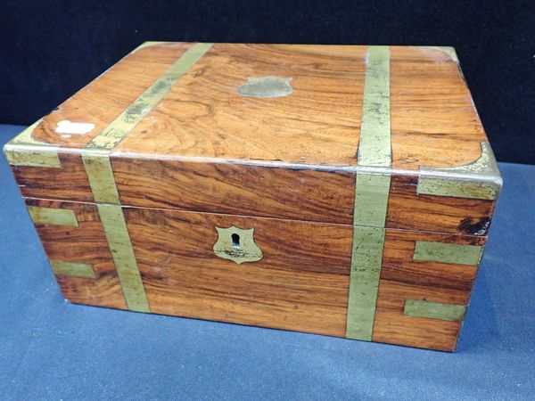A 19th CENTURY BRASS-BOUND WALNUT WRITING SLOPE