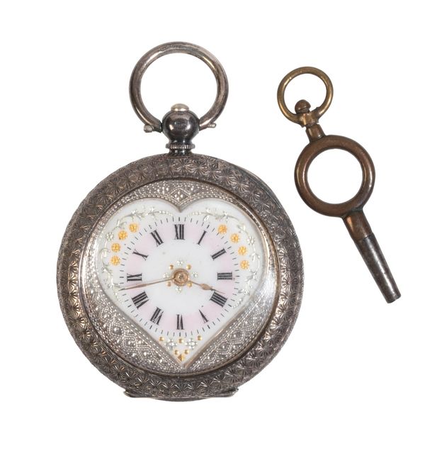 A LADY'S SILVER OPEN-FACE POCKET WATCH