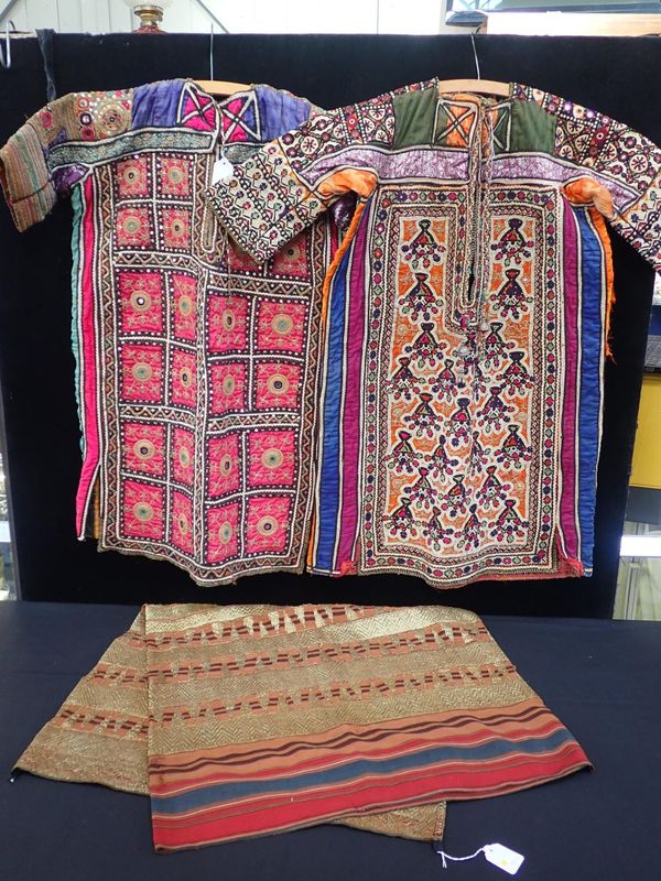 AN INDIAN STRIPED TEXTILE PANEL WITH METALLIC EMBROIDERY