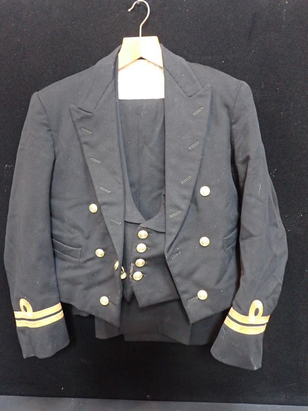 A NAVAL MESS JACKET, WAISCOAT AND TROUSERS