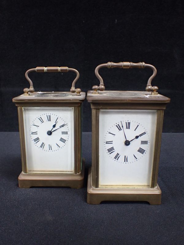 TWO BRASS CARRIAGE CLOCKS