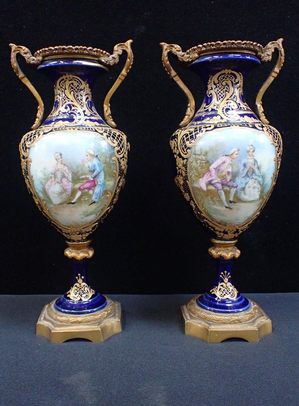 A PAIR OF SEVRES VASES, PAINTED WITH FIGURES