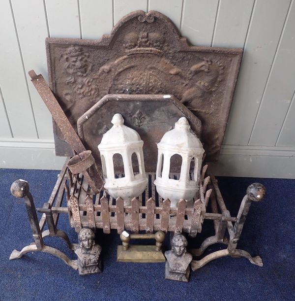 A CAST IRON ROYAL ARMS FIRE BACK