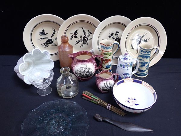 FOUR DANISH SOUP PLATES WITH BLACK AND SILVER LUSTRE DECORATION