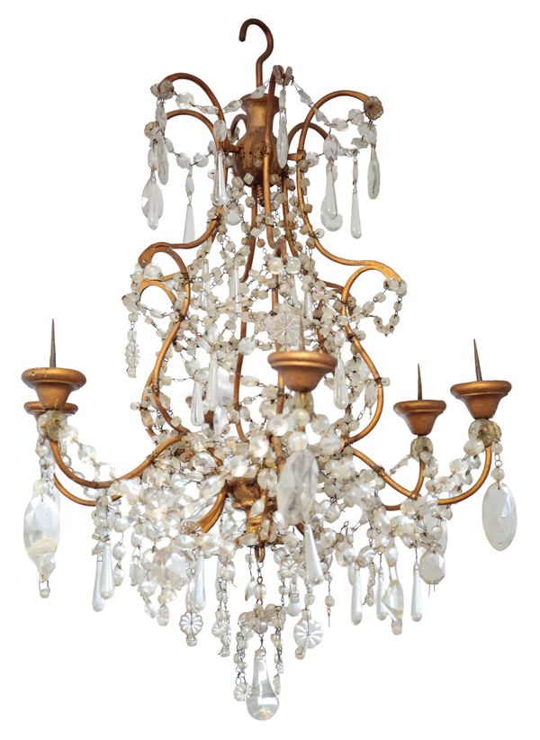 A GILT METAL SIX BRANCH CHANDELIER