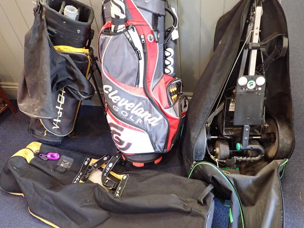 CUSTOM-MADE PING GOLF CLUBS AND WOODS, A GOLF TROLLEY BY HILLBILLY