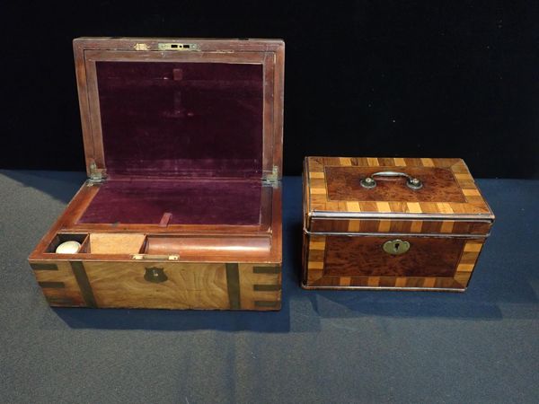 A GEORGE III CROSSBANDED BURR WOOD TEA CADDY