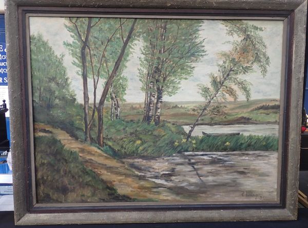 R. TUBING, '31: OIL ON CANVAS, A RIVER SCENE