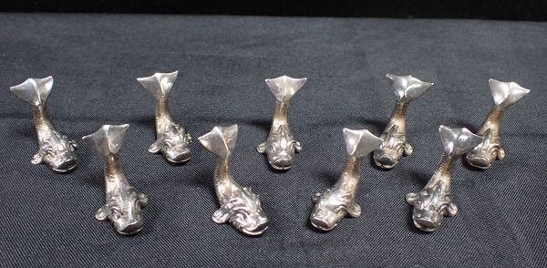 NINE PORPOISE OR DOLPHIN MENU HOLDERS