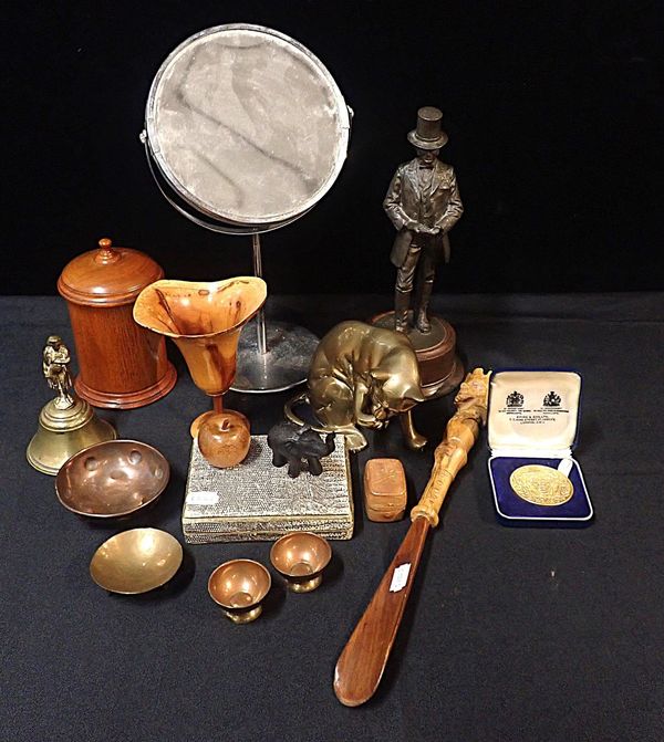 A LEATHER CASED COPPER INKWELL