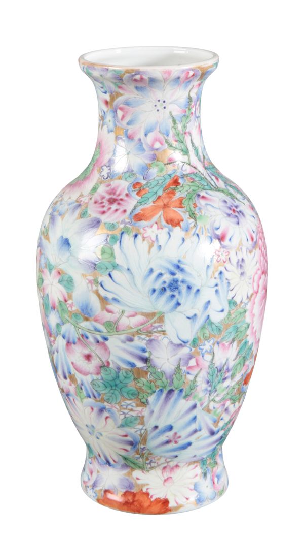 A CHINESE PORCELAIN 'HUNDRED FLOWERS' BALUSTER VASE