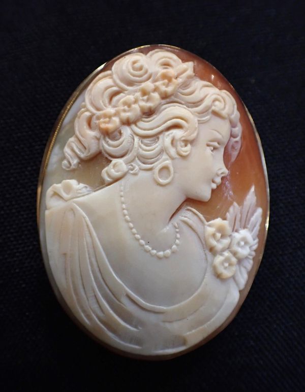 A 9ct GOLD MOUNTED SHELL CAMEO BROOCH