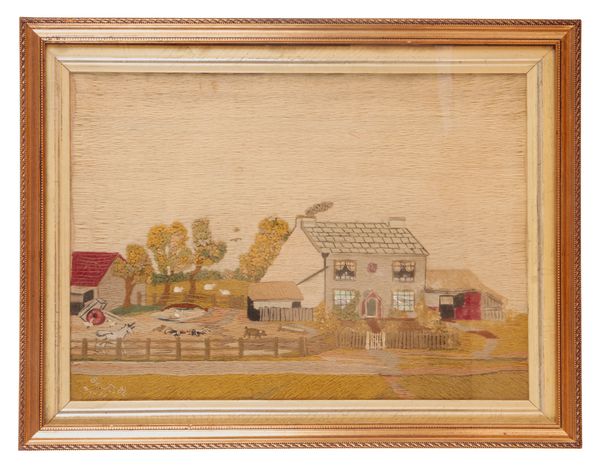 A WOOLWORK FARMYARD SCENE