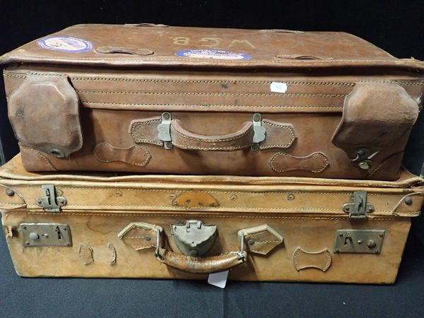 TWO VINTAGE LEATHER SUITCASES