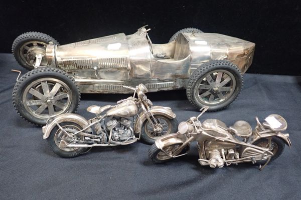 WHITE METAL MODELS OF TWO MOTORCYCLES